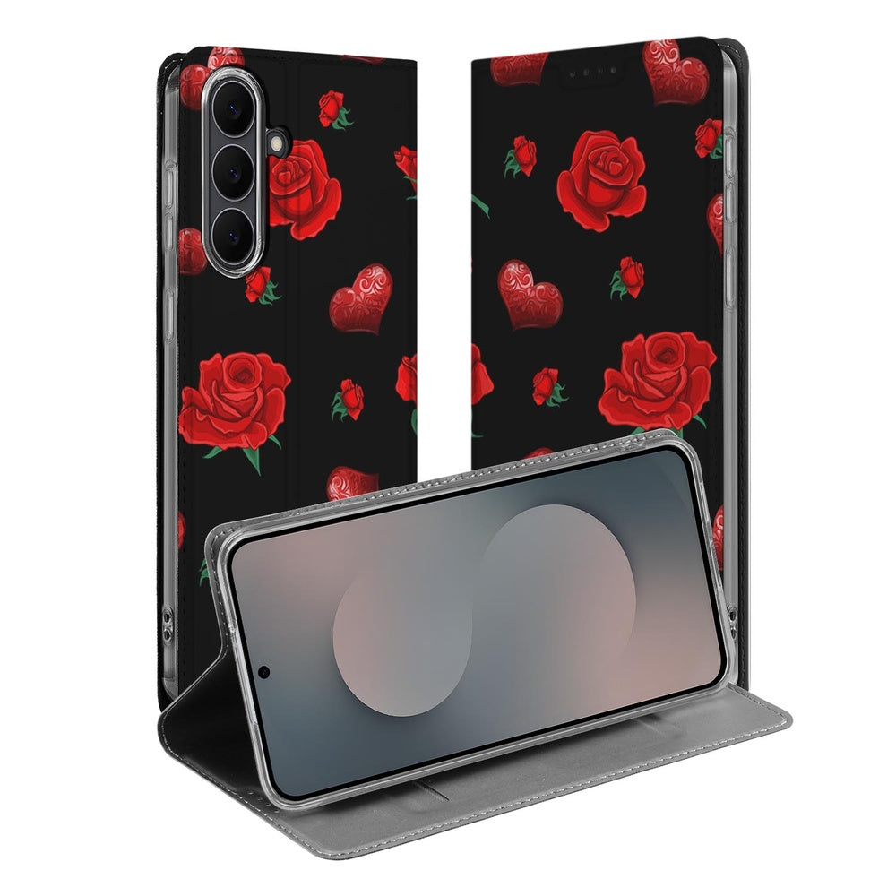 Samsung Galaxy S25FE Book Cover Valentine rosens hartjes vooraanzicht