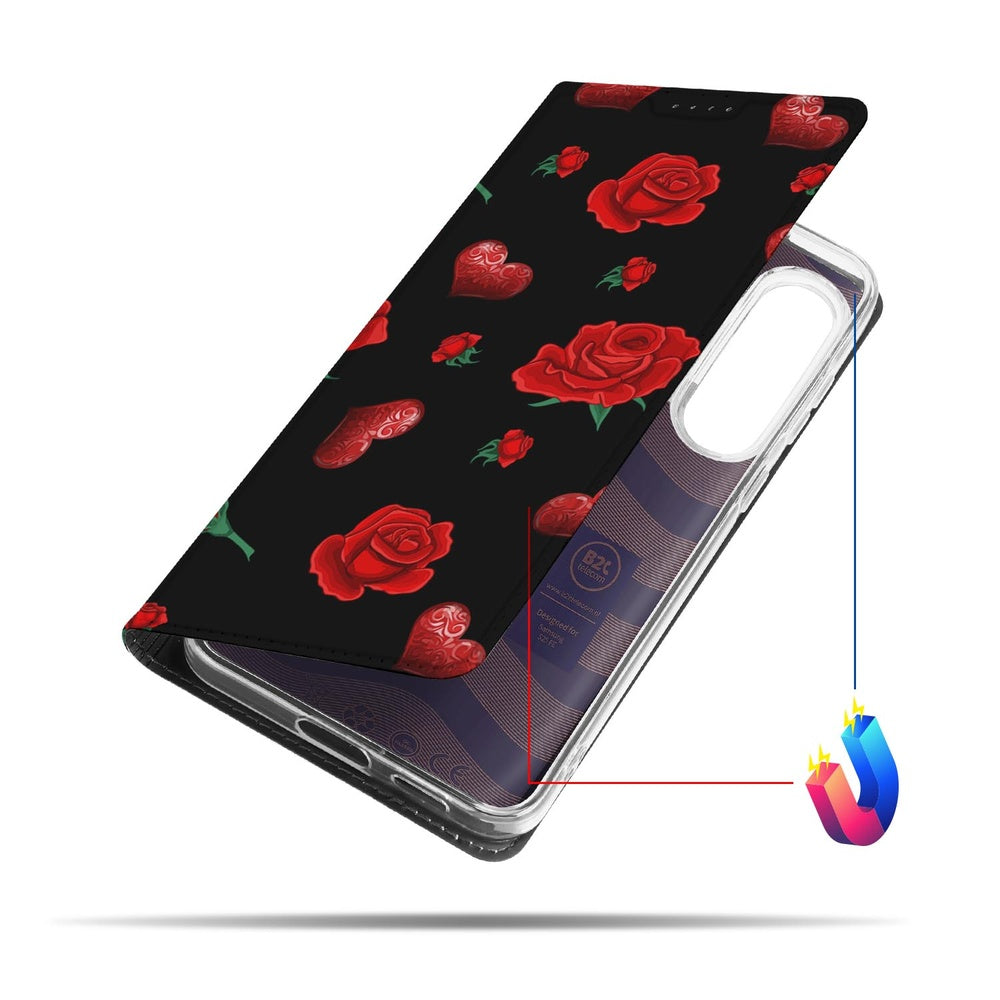 Samsung Galaxy S25FE Book Cover Valentine design met rozen en harten aanzicht