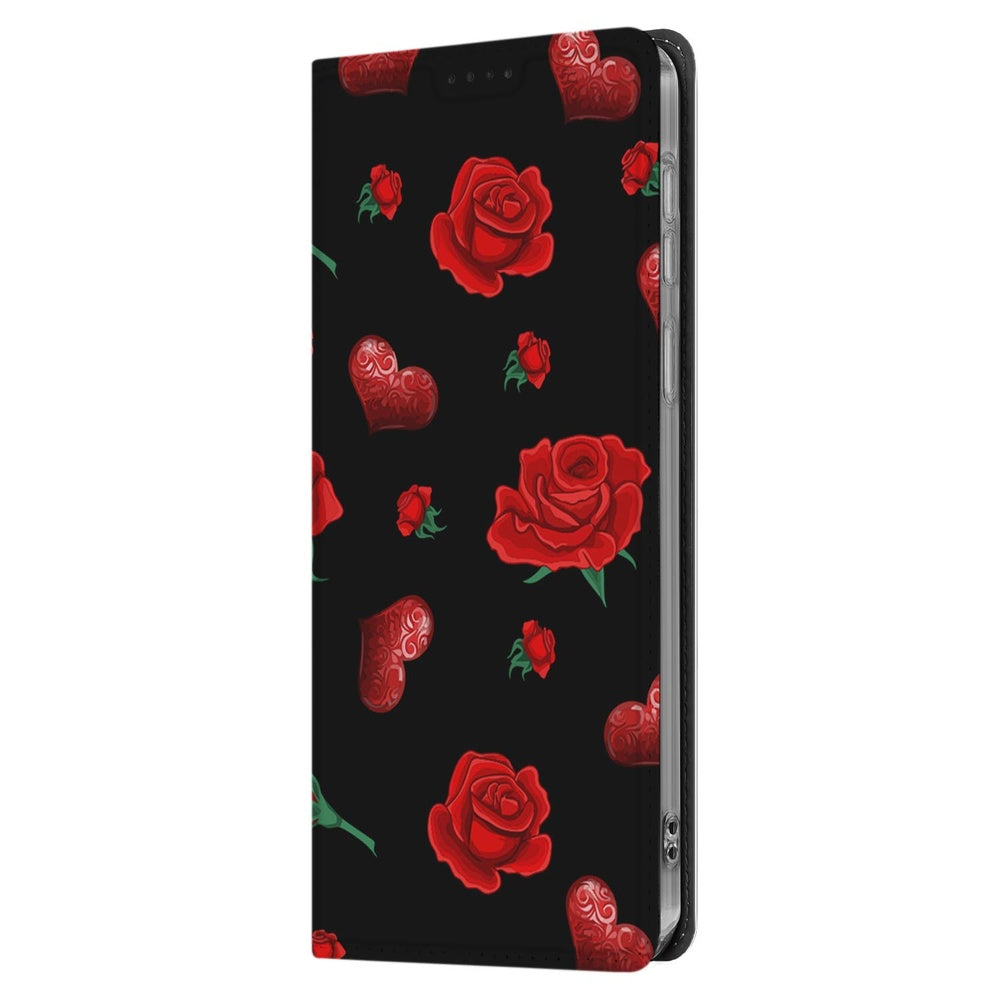 Samsung Galaxy S25FE Book Cover Valentine zwart rozen hartjes