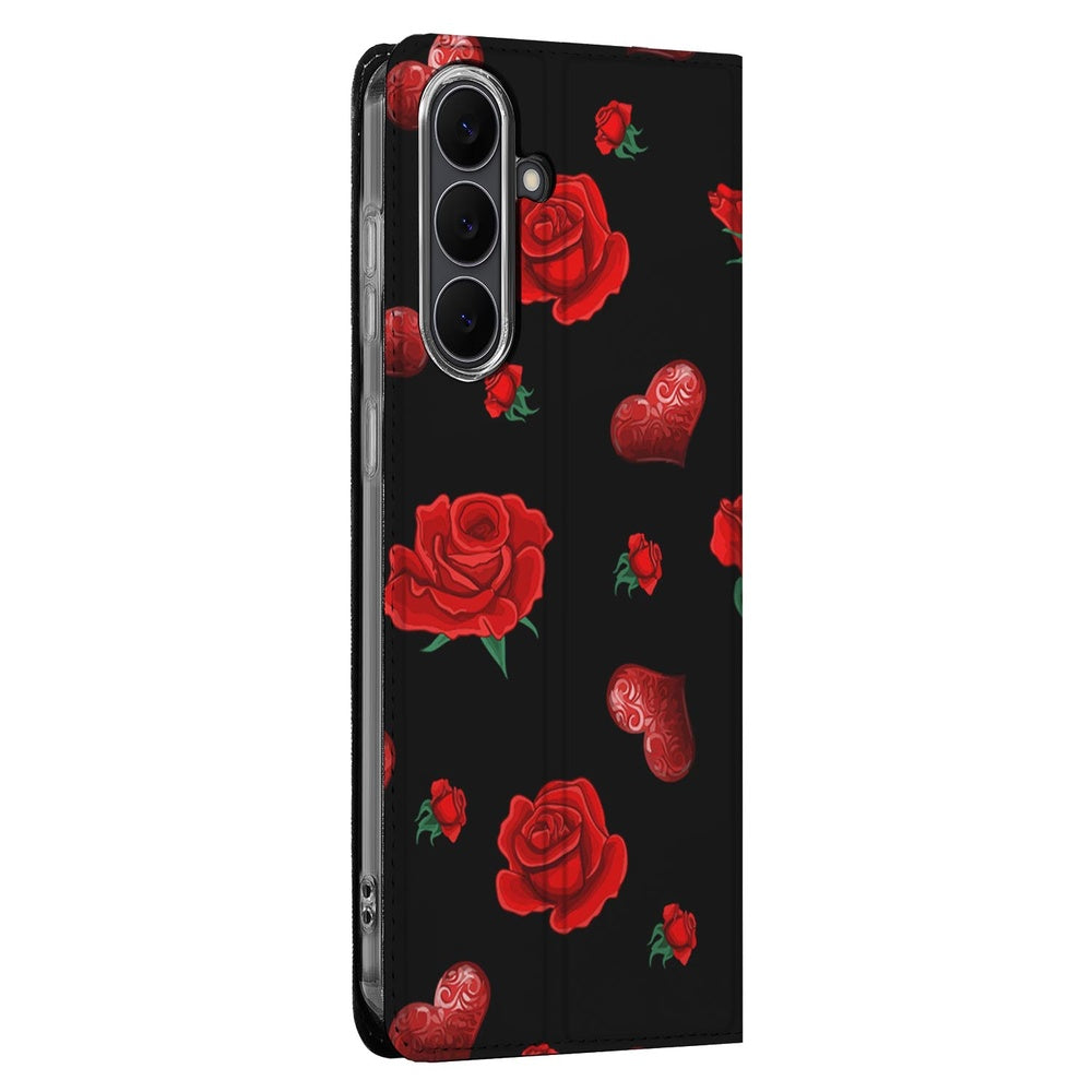 Book Cover Samsung Galaxy S25FE Valentine hoesje rozen hartjes aanzicht