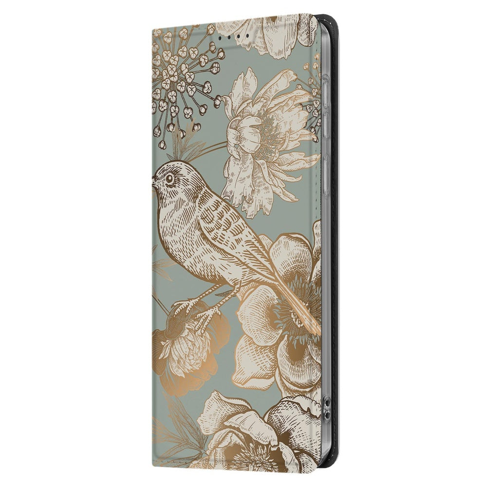 Samsung Galaxy S25 FE Flip Style Cover Vintage Bird Flowers aanzicht