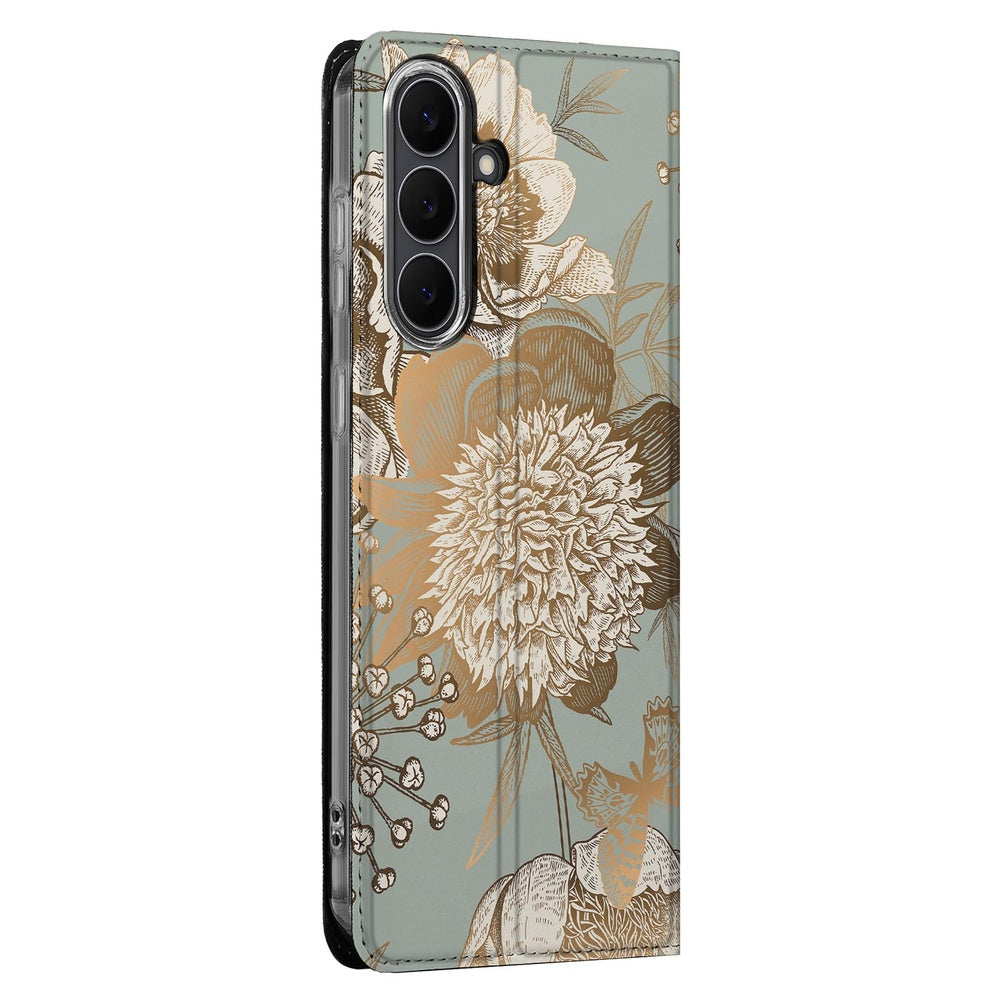 Samsung Galaxy S25 FE Flip Style Cover Vintage Bird Flowers zijkant bloemen design