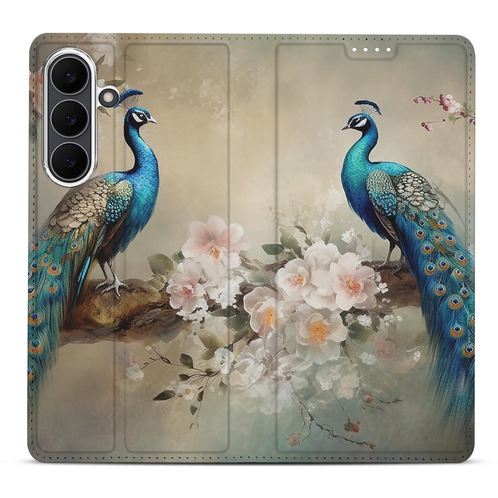 Samsung Galaxy S25 FE Standcase Hoesje Vintage Pauwen voorkant ontwerp pauwenprint