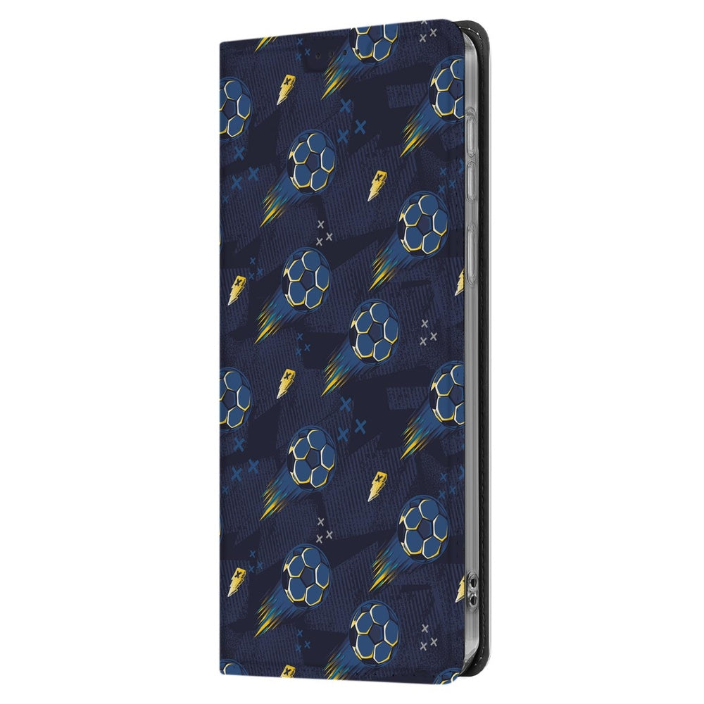 Samsung Galaxy S25 FE Standcase Hoesje Voetbal voetbaliconen donkerblauw design