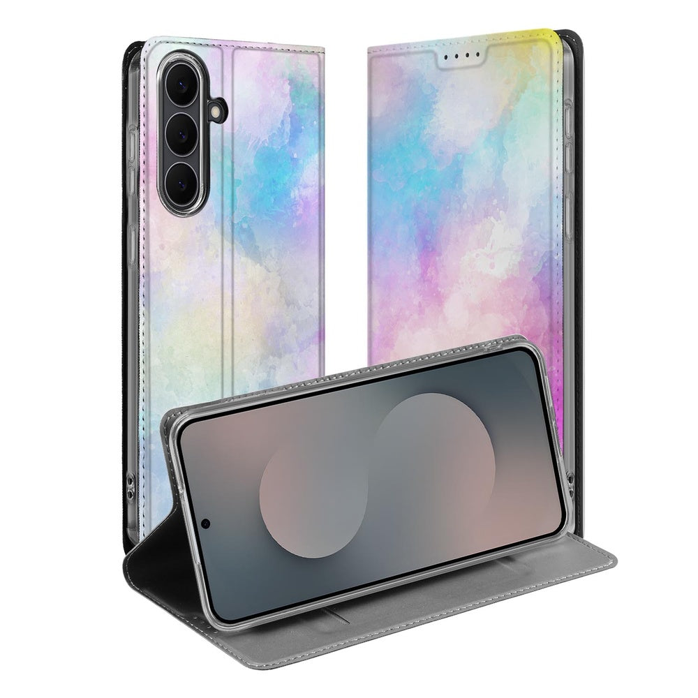 Samsung Galaxy S25 FE Wallet Case Watercolor Light voorkant achterzijde staand
