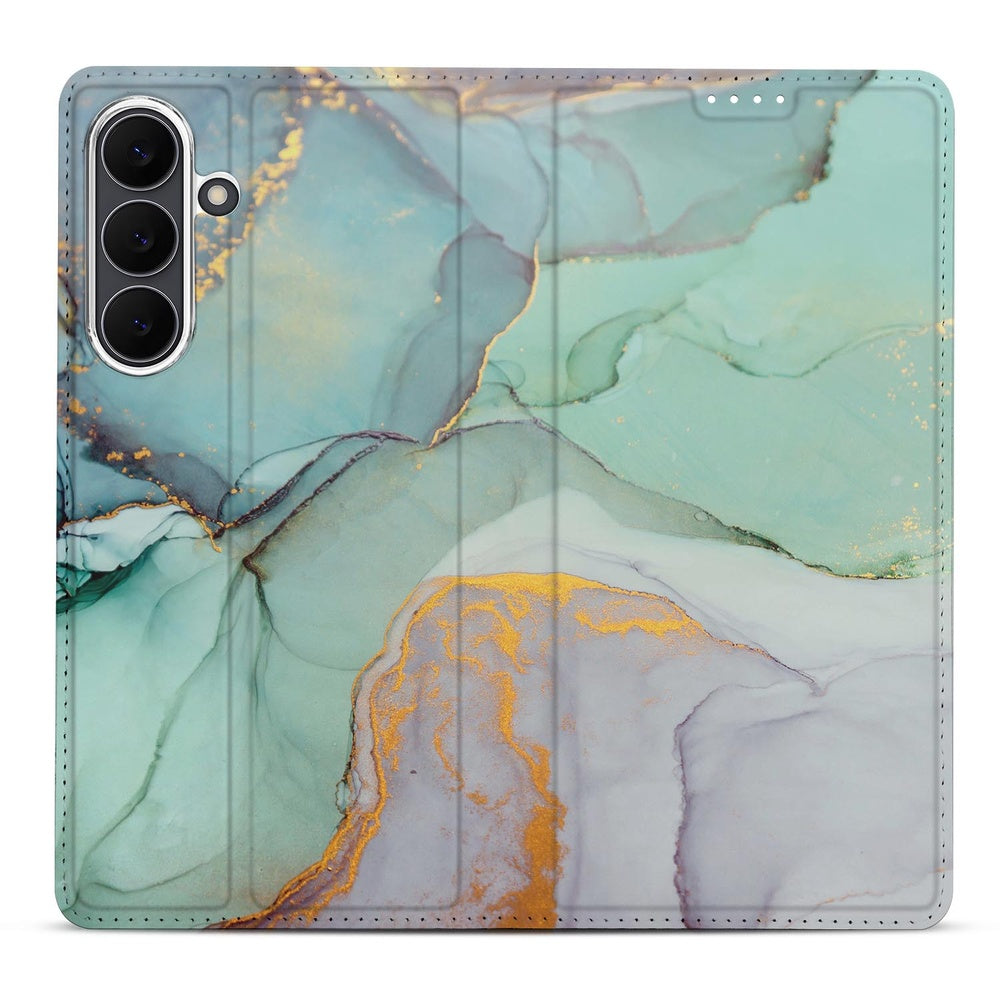 Samsung Galaxy S25 FE Book Case Watercolor Mix design watercolor turquoise gold