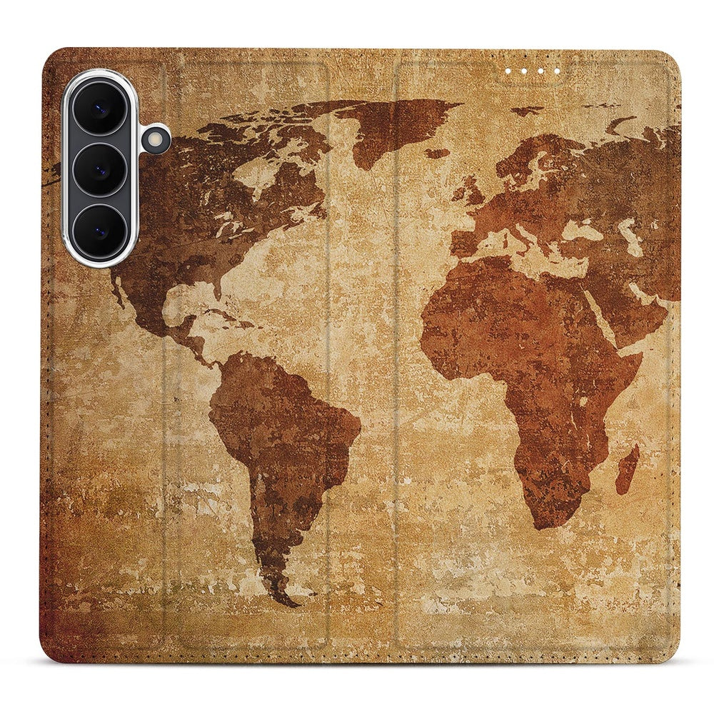 Samsung Galaxy S25 FE Book Case Wereldkaart wereldkaart illustratie design voorkant