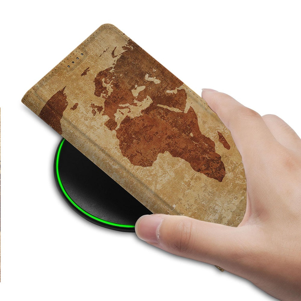 Samsung Galaxy S25 FE Book Case Wereldkaart weltkaart hand view