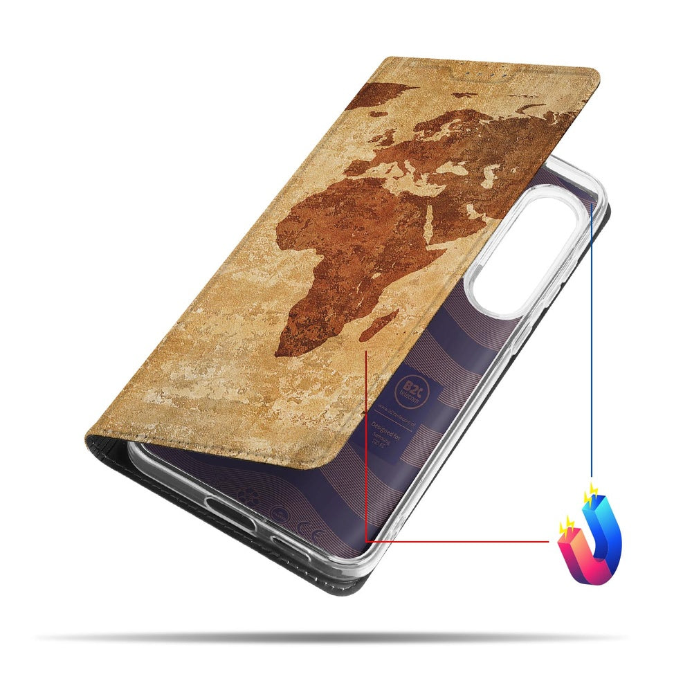 Samsung Galaxy S25 FE Book Case Wereldkaart boekcase wereldkaart aanzicht