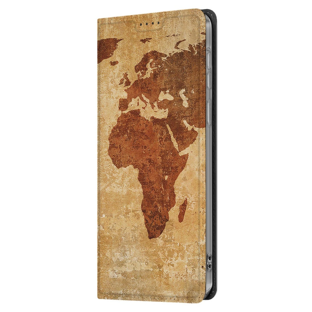 Samsung Galaxy S25 FE Book Case Wereldkaart boekhoes wereldkaart zijkant