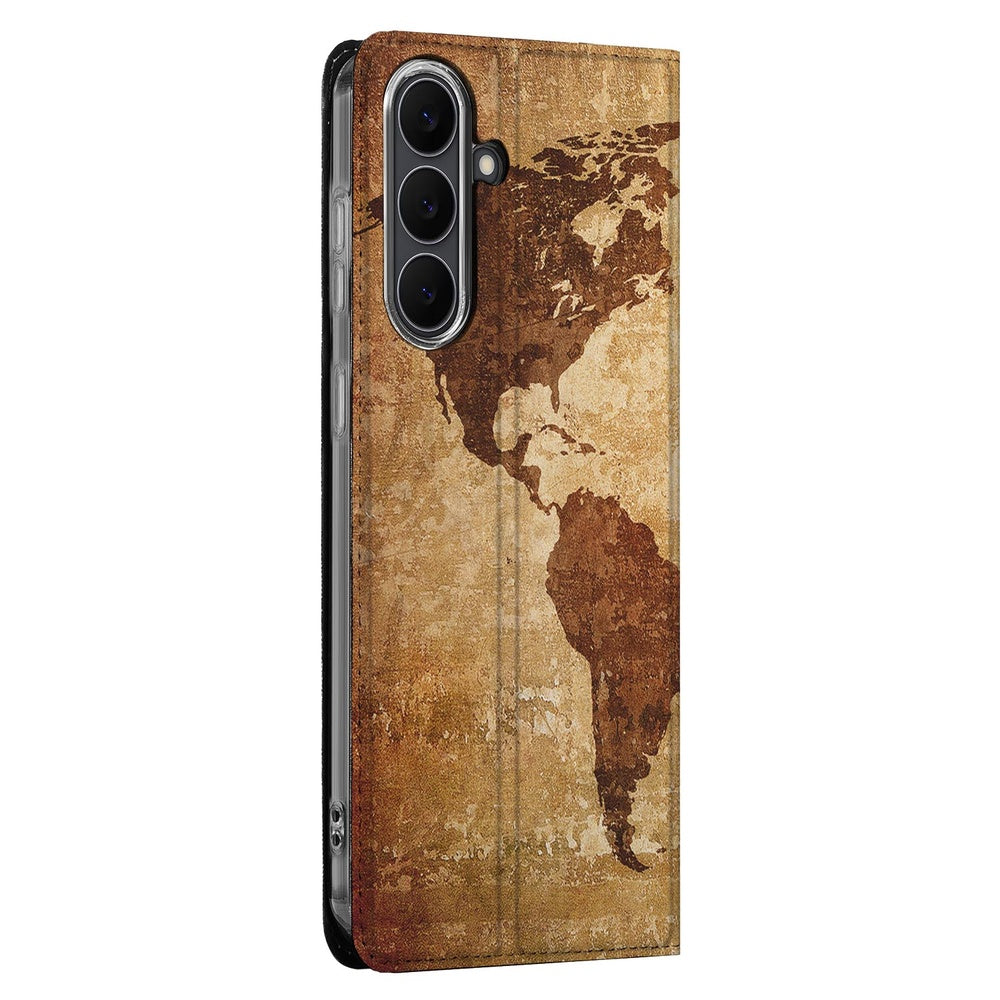 Samsung Galaxy S25 FE Book Case Wereldkaart wereldkaart illustratie zijaanzicht