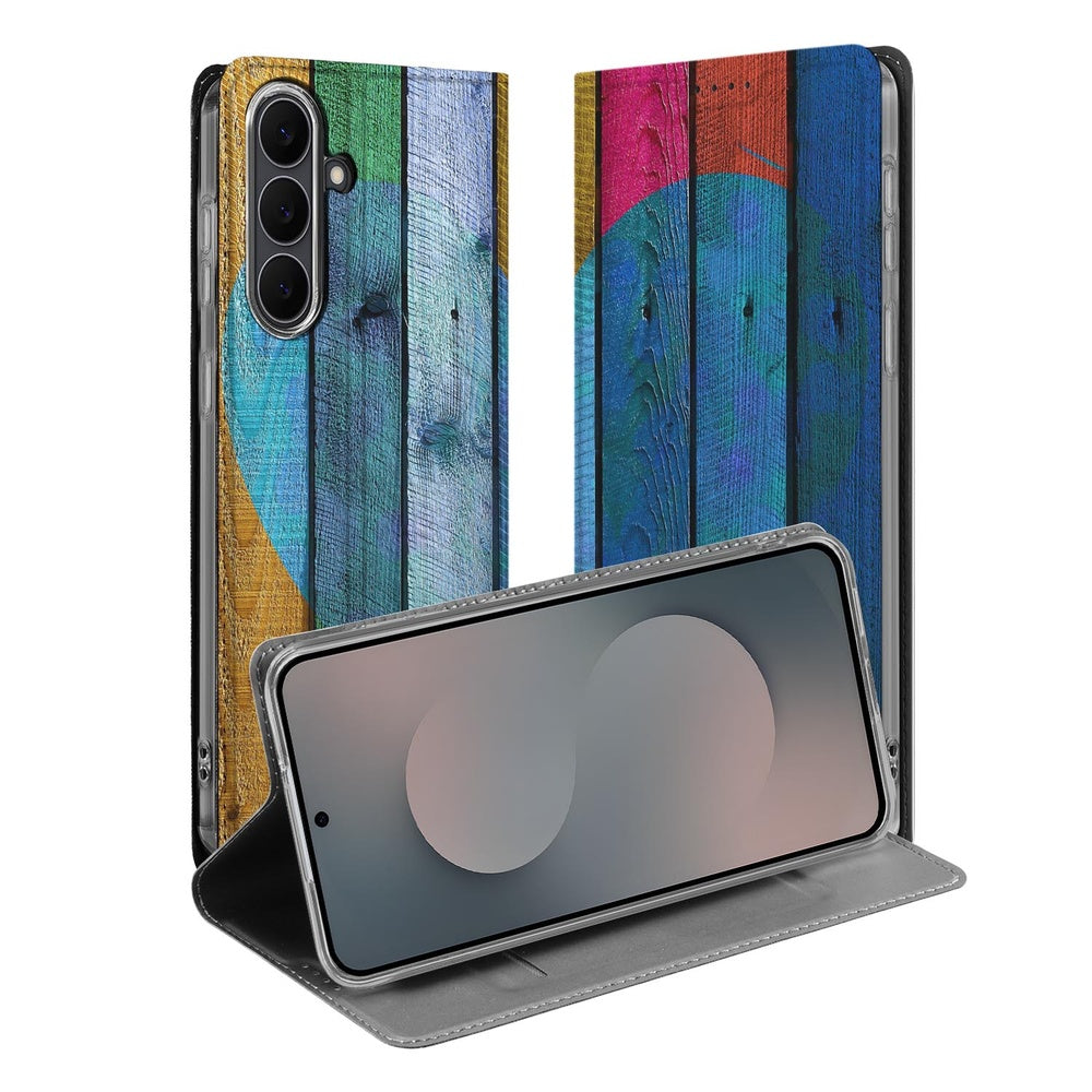 Samsung Galaxy S25 FE Book Cover Wood Heart book cover wood hart aanzicht