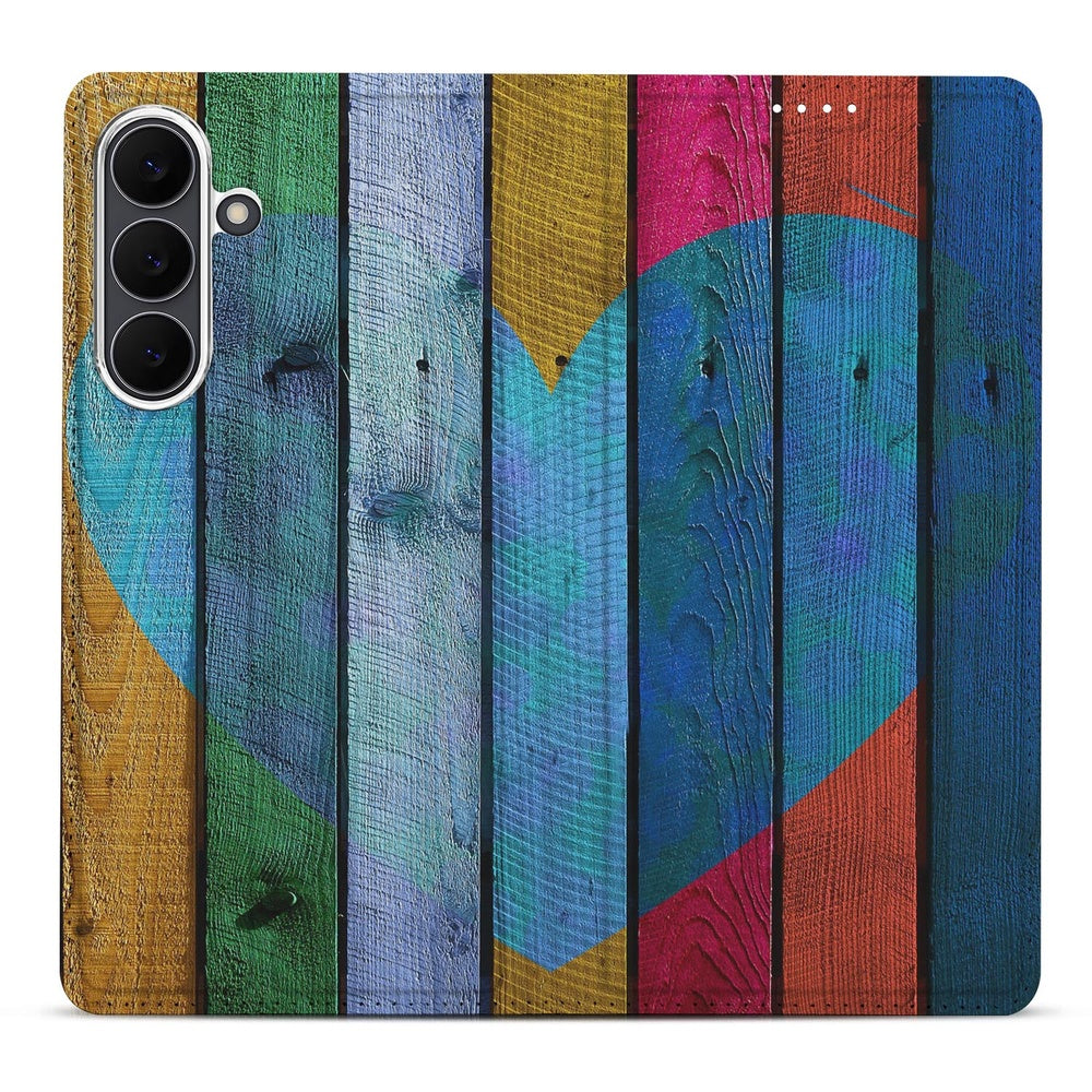 Samsung Galaxy S25 FE Book Cover Wood Heart design hout hart aanzicht