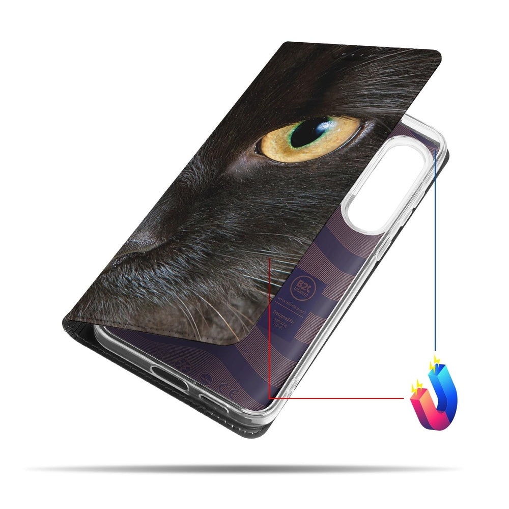 Samsung Galaxy S25 FE Book Wallet Case Zwarte Kat hoesje zwart kat design aanzicht