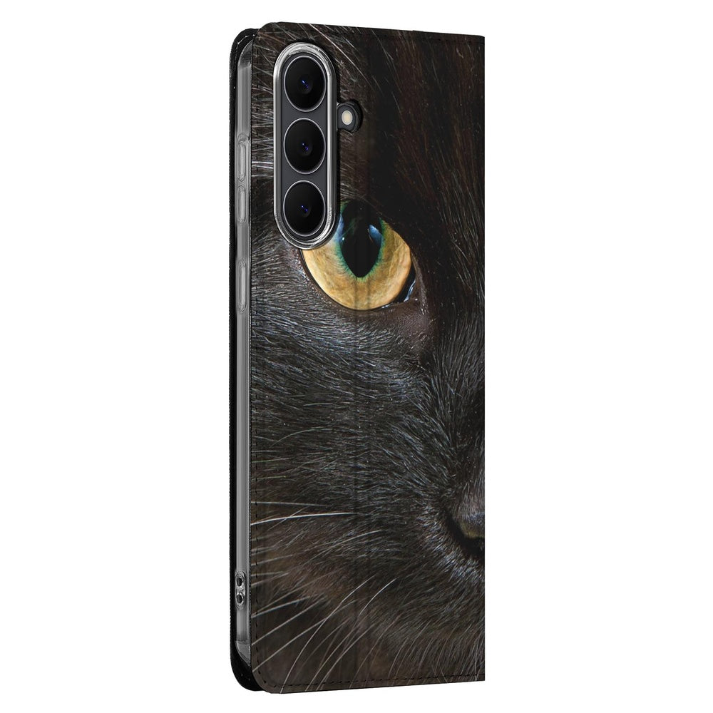 Samsung Galaxy S25 FE Book Wallet Case Zwarte Kat design zwarte kat aanzicht