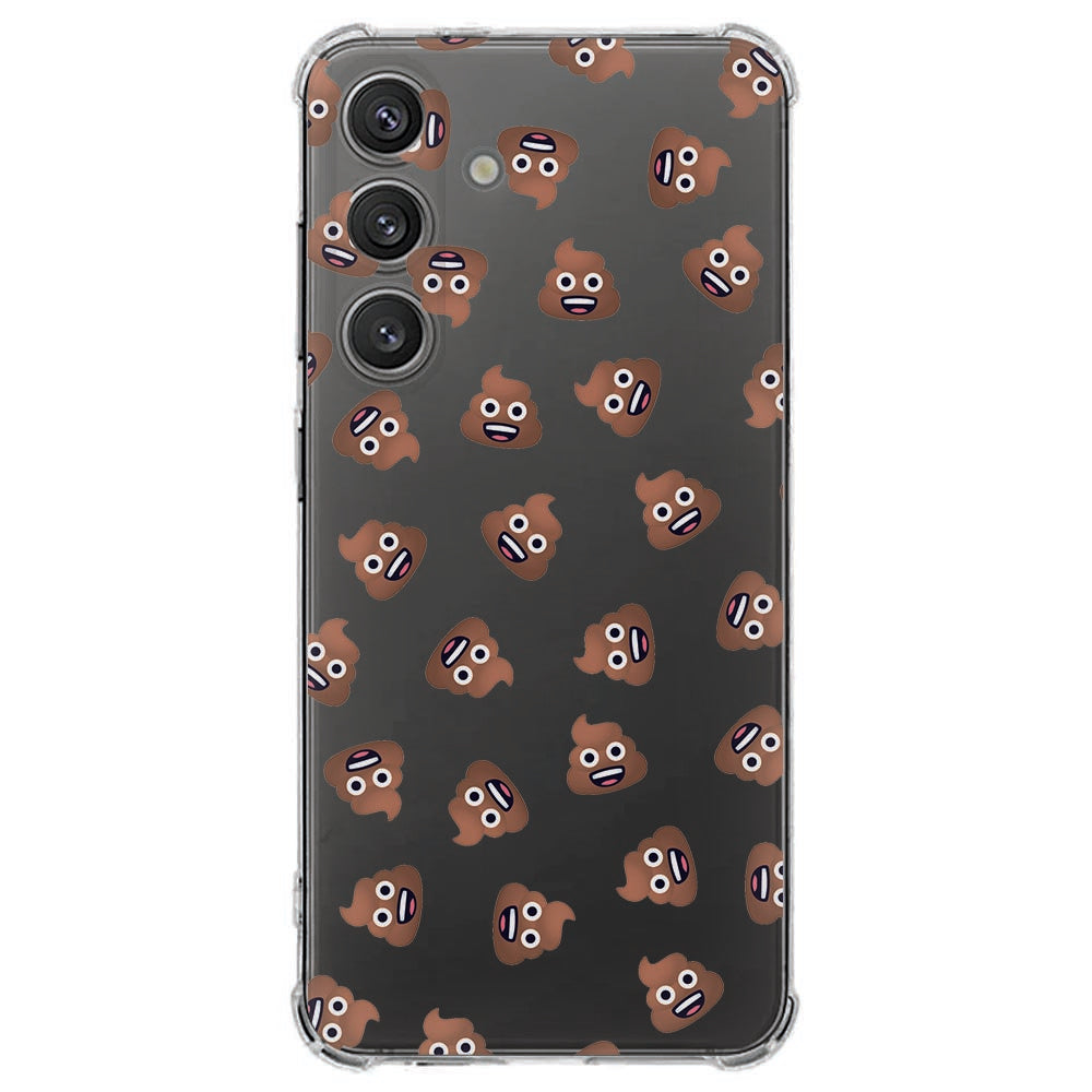 Samsung Galaxy S25 FE Hoesje Poep Emojis TPU Antishock achterkant met poep emoji patroon op transparante achtergrond.
