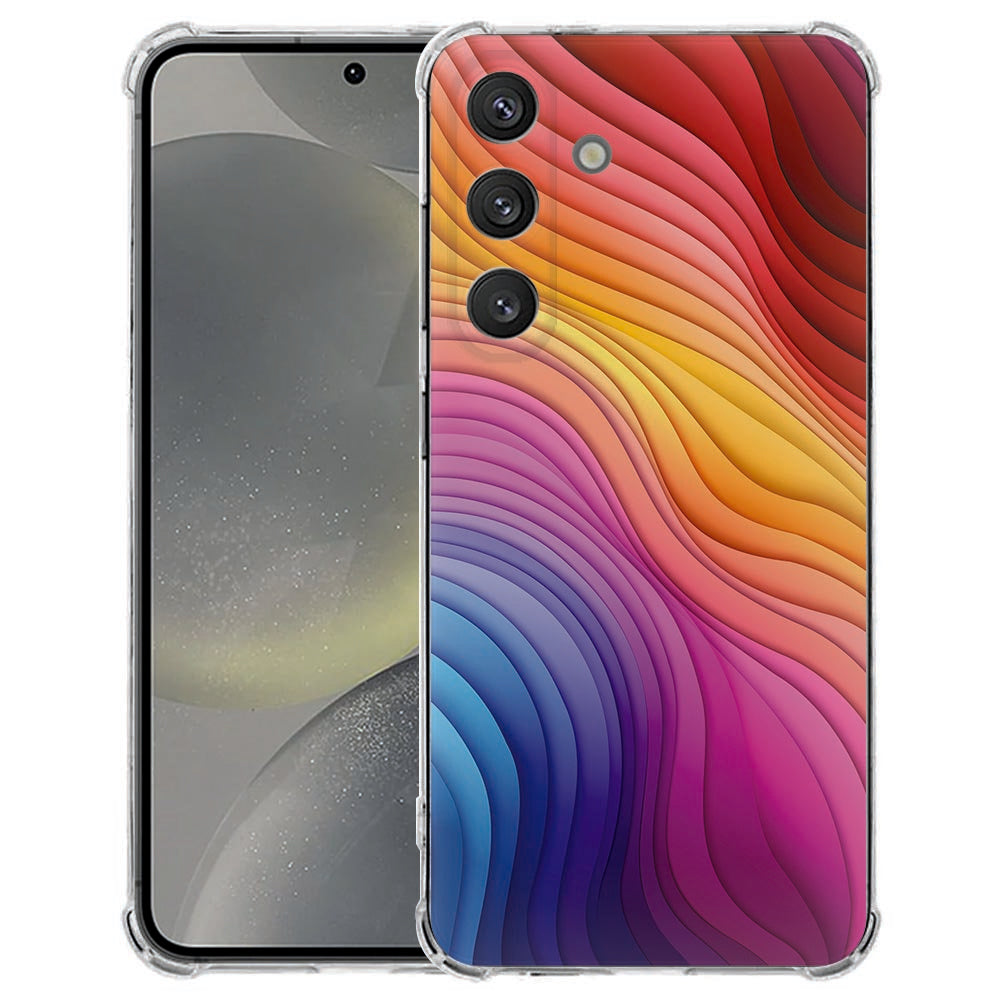 Samsung Galaxy S25 FE Hoesje Regenboog TPU Antishock Regenboog ontwerp front en achterkant.
