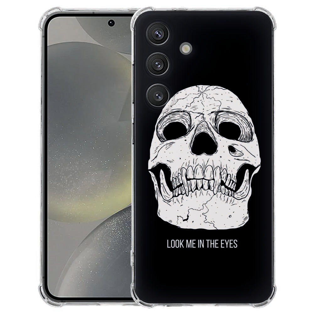 Samsung Galaxy S25 FE Hoesje Skull Eyes TPU Antishock Zwart Wit Hoofdweergave.
