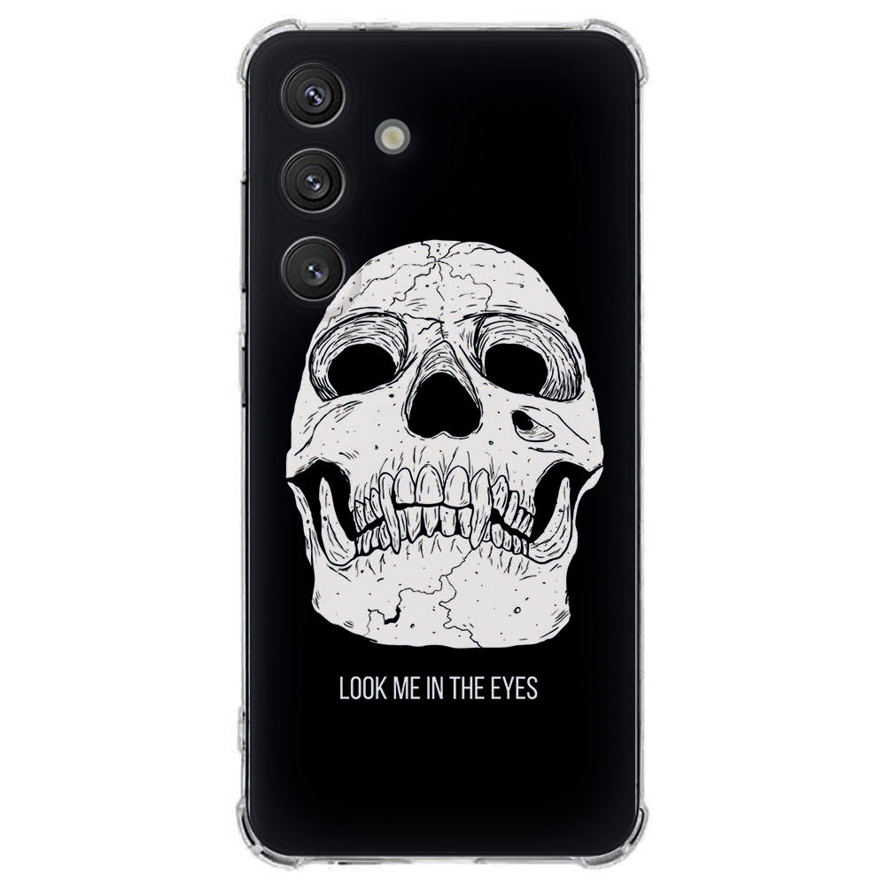 Samsung Galaxy S25 FE Hoesje Skull Eyes TPU Antishock achterkant ontwerp met schedel en tekst.