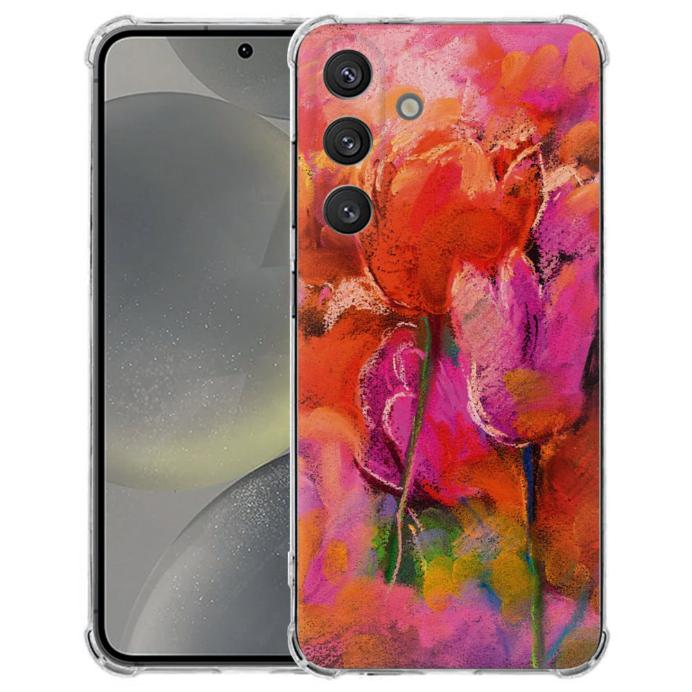 Samsung Galaxy S25 FE Flexibele back cover - Tulips TPU Antishock Vooraanzicht Waterverf tulpenprint.