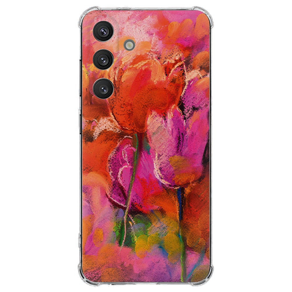 Samsung Galaxy S25 FE Flexibele back cover - Tulips TPU Antishock achterkant met kleurrijke aquarel tulpenprint.