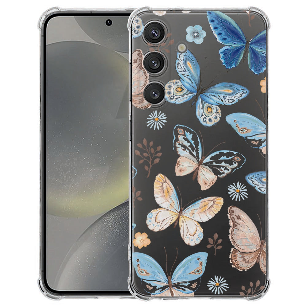 Samsung Galaxy S25 FE Hoesje - Vlinder TPU Antishock Vooraanzicht Achteraanzicht.