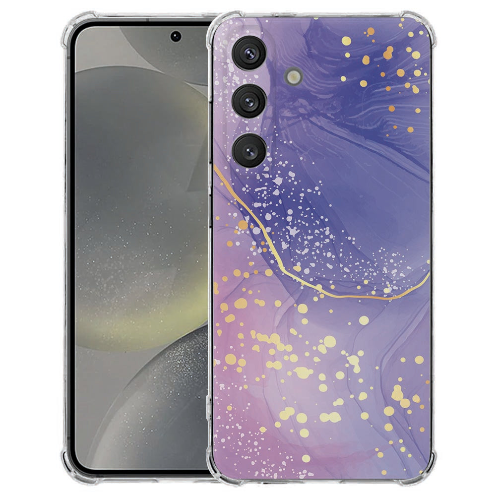 Samsung Galaxy S25 FE Hoesje Watercolor Paars TPU Antishock Vooraanzicht Achteraanzicht.
