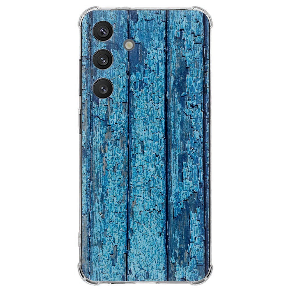 Samsung Galaxy S25 FE Hoesje - Wood Blue TPU Antishock Achteraanzicht verweerd hout blauw.