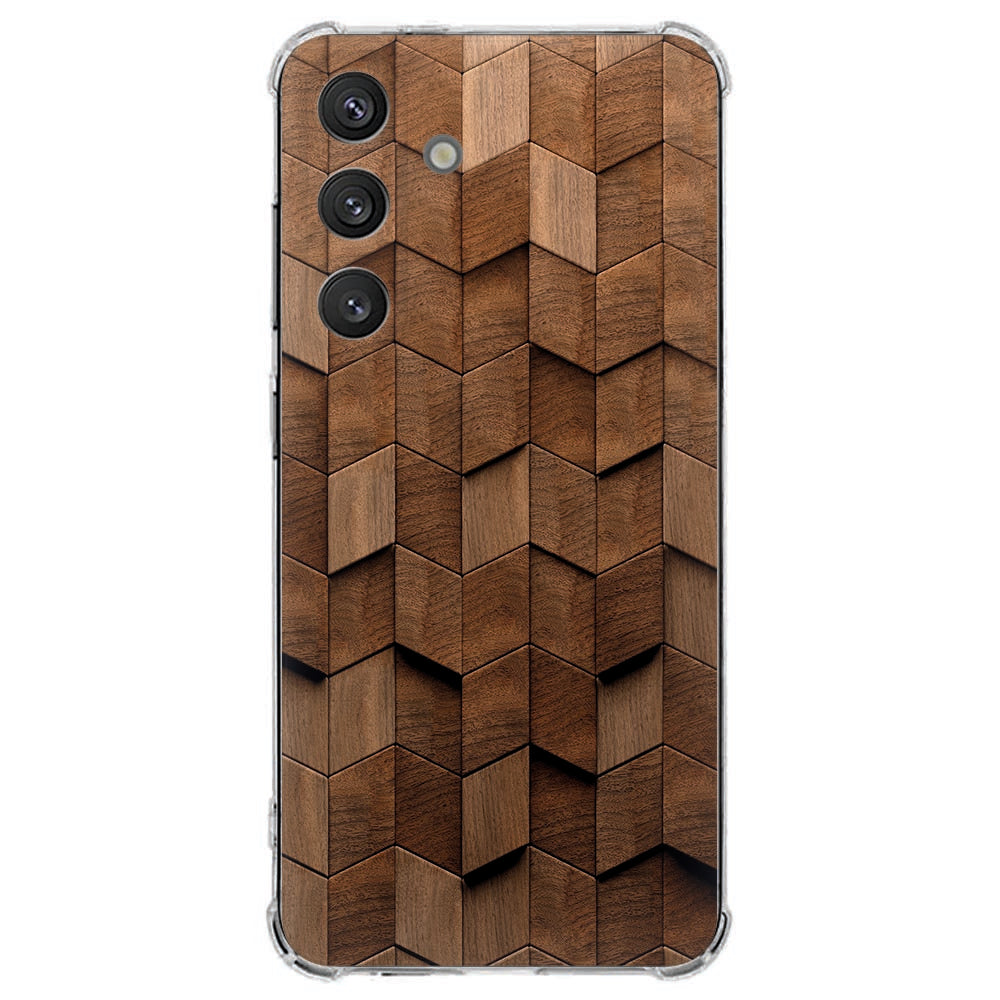 Samsung Galaxy S25 FE Softcase - Wooden Cubes TPU Antishock Achteraanzicht.