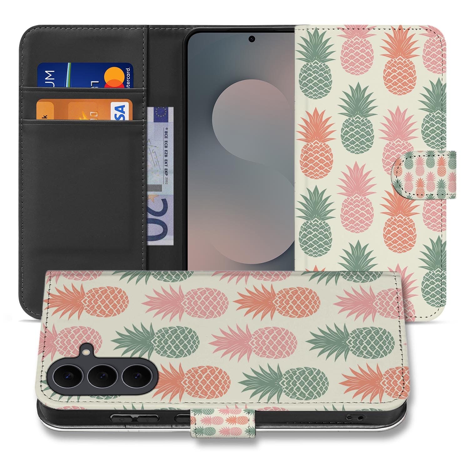 Bookcase hoesje Samsung Galaxy S26 FE met Ananas design in rose, groen en beige