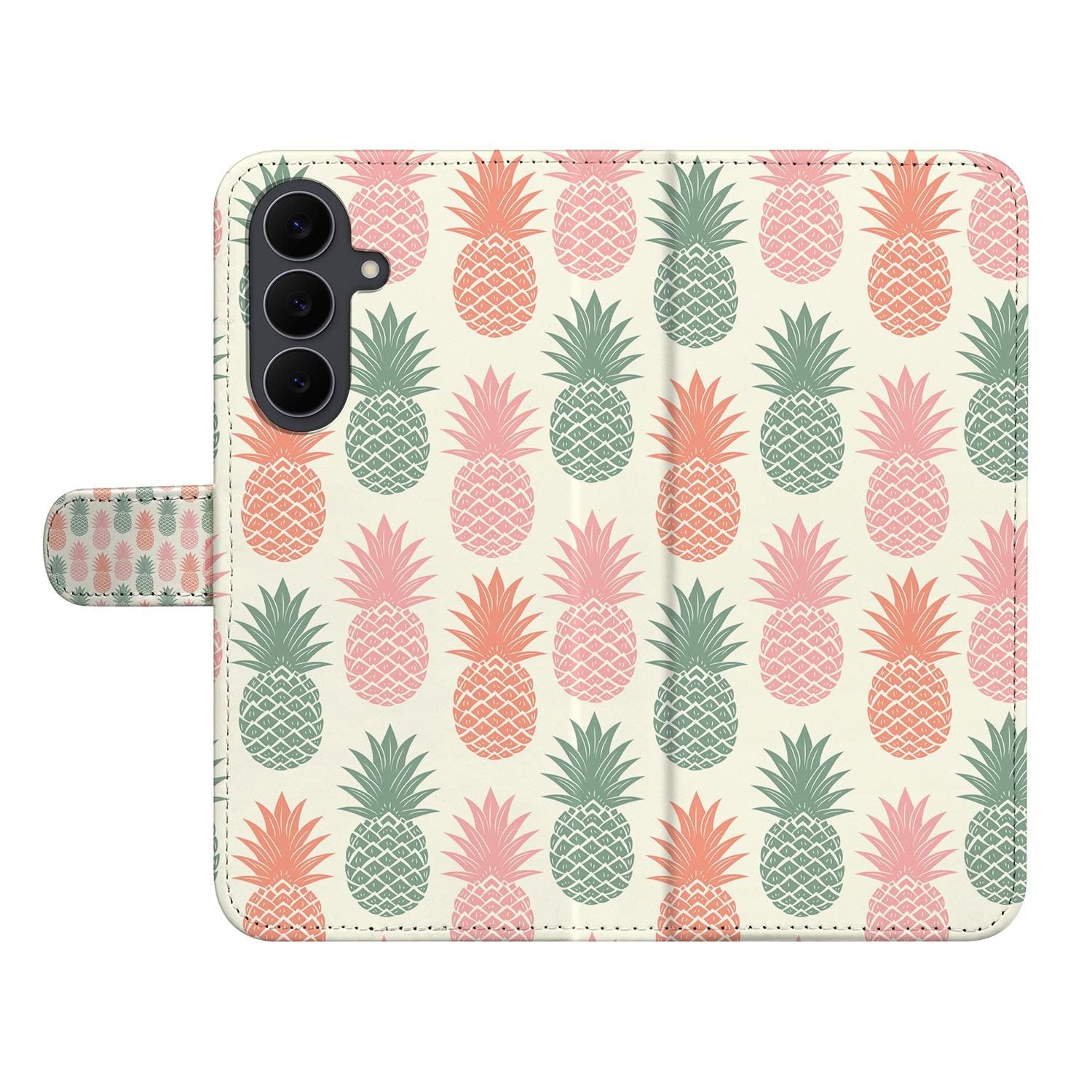 Samsung Galaxy S26 FE book case met vrolijke Ananas print op kunstleer