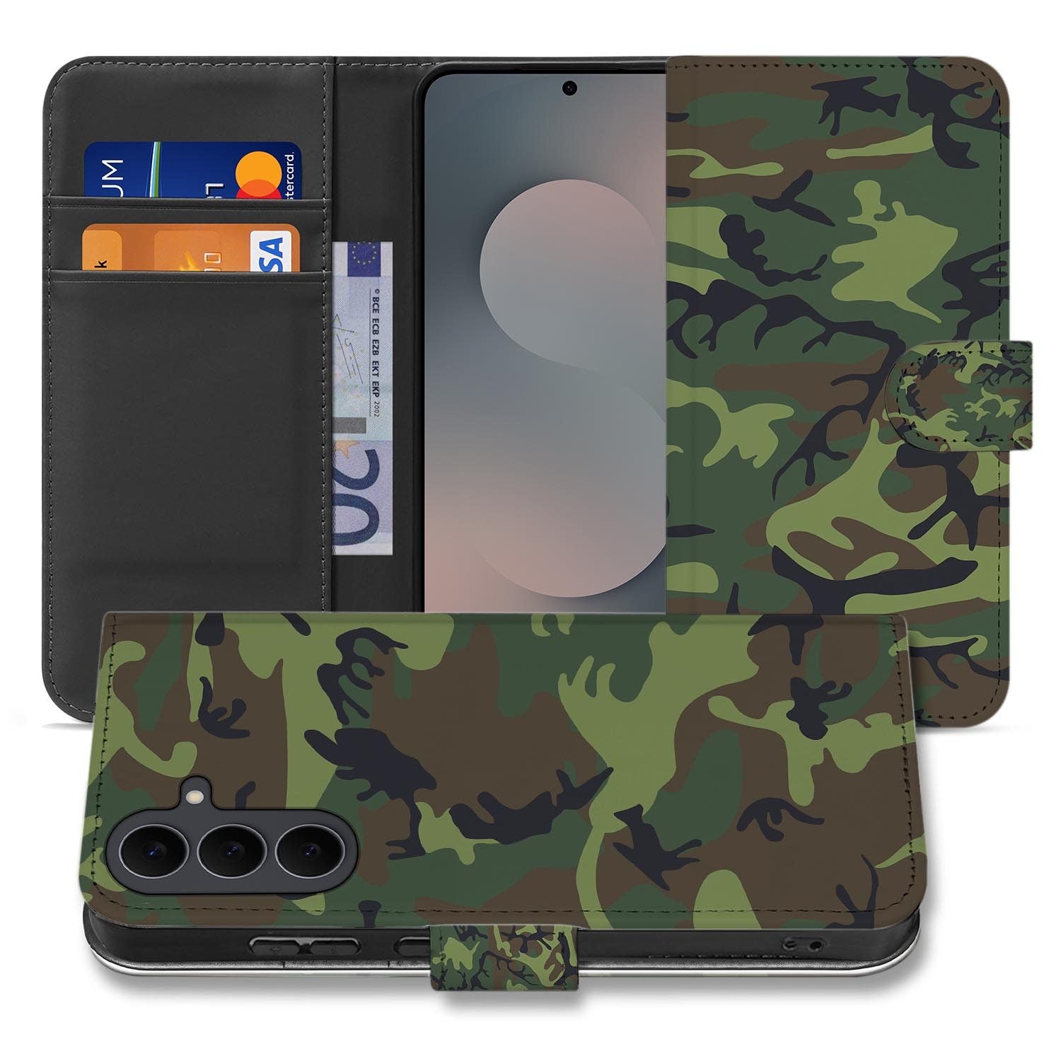 Samsung Galaxy S26 FE bookcase hoesje met Army Dark camouflageprint in groen en bruin