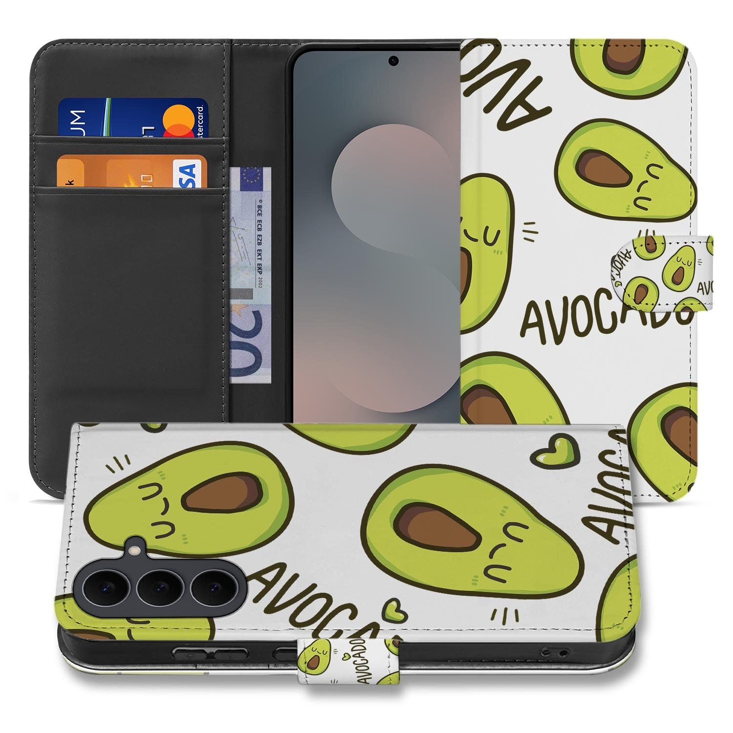 Samsung Galaxy S26 FE bookcase hoesje met Avocado Singing design in groen en wit