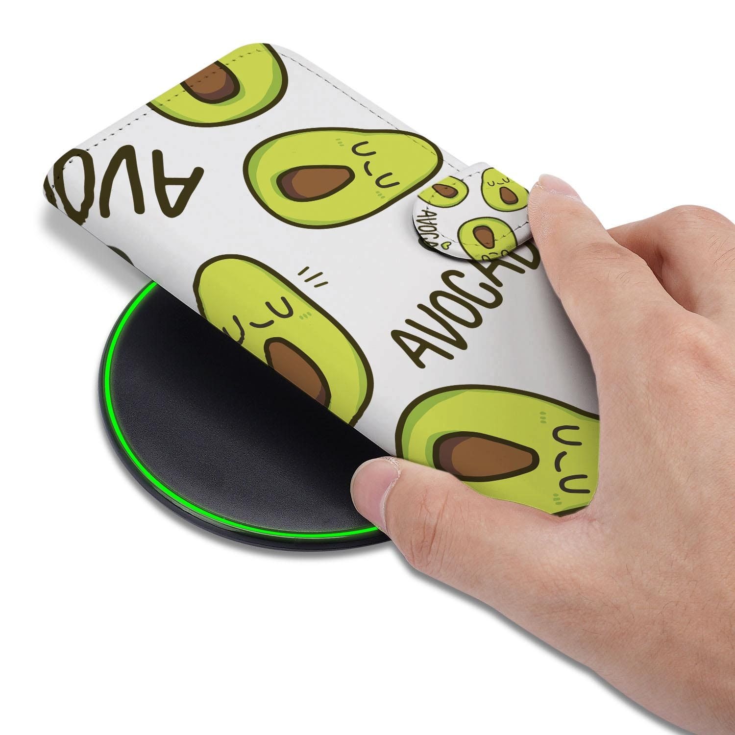 Samsung Galaxy S26 FE hoesje met pasjeshouder en Avocado Singing illustratie