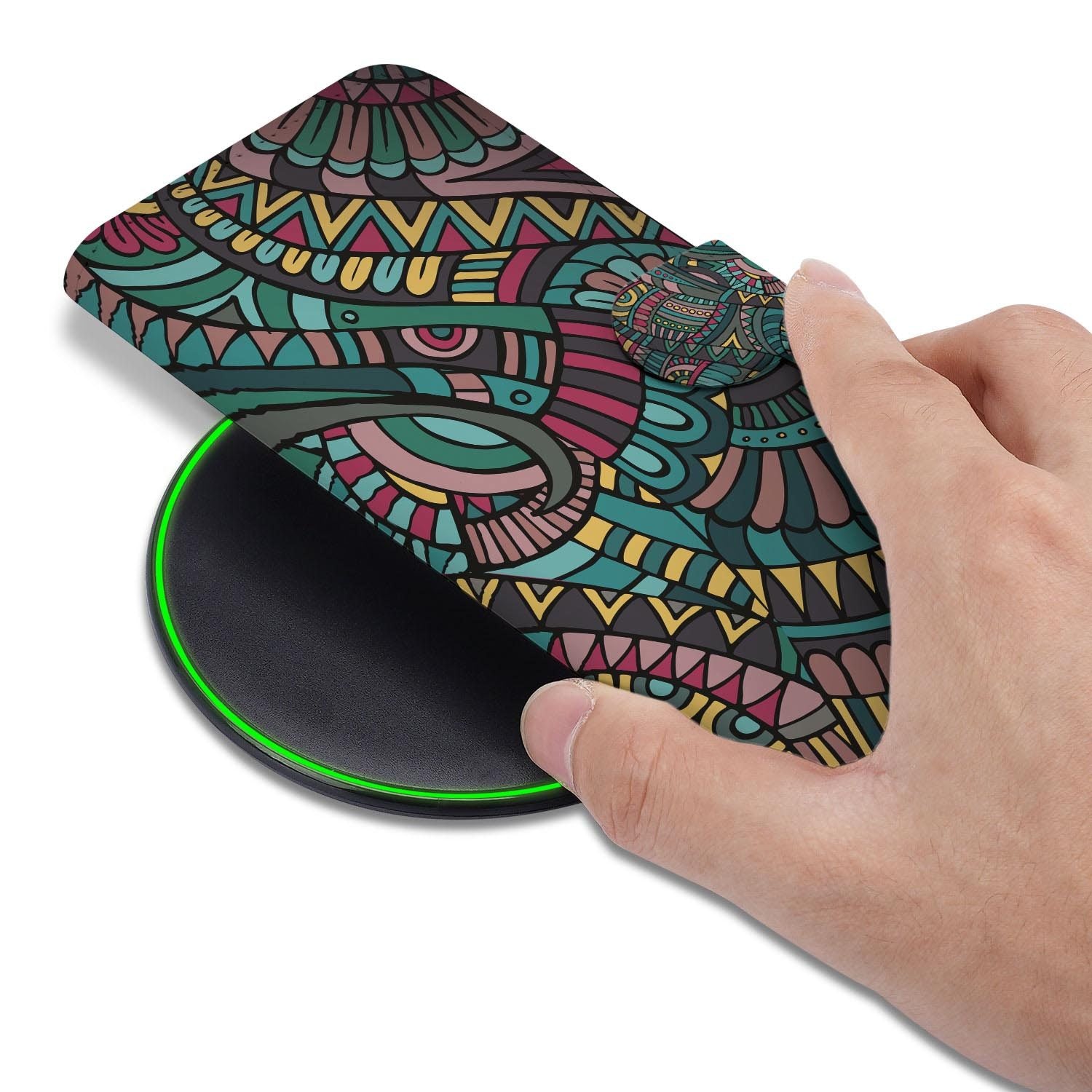 Samsung Galaxy S26 FE hoesje met pasjeshouder en kleurrijke Aztec print