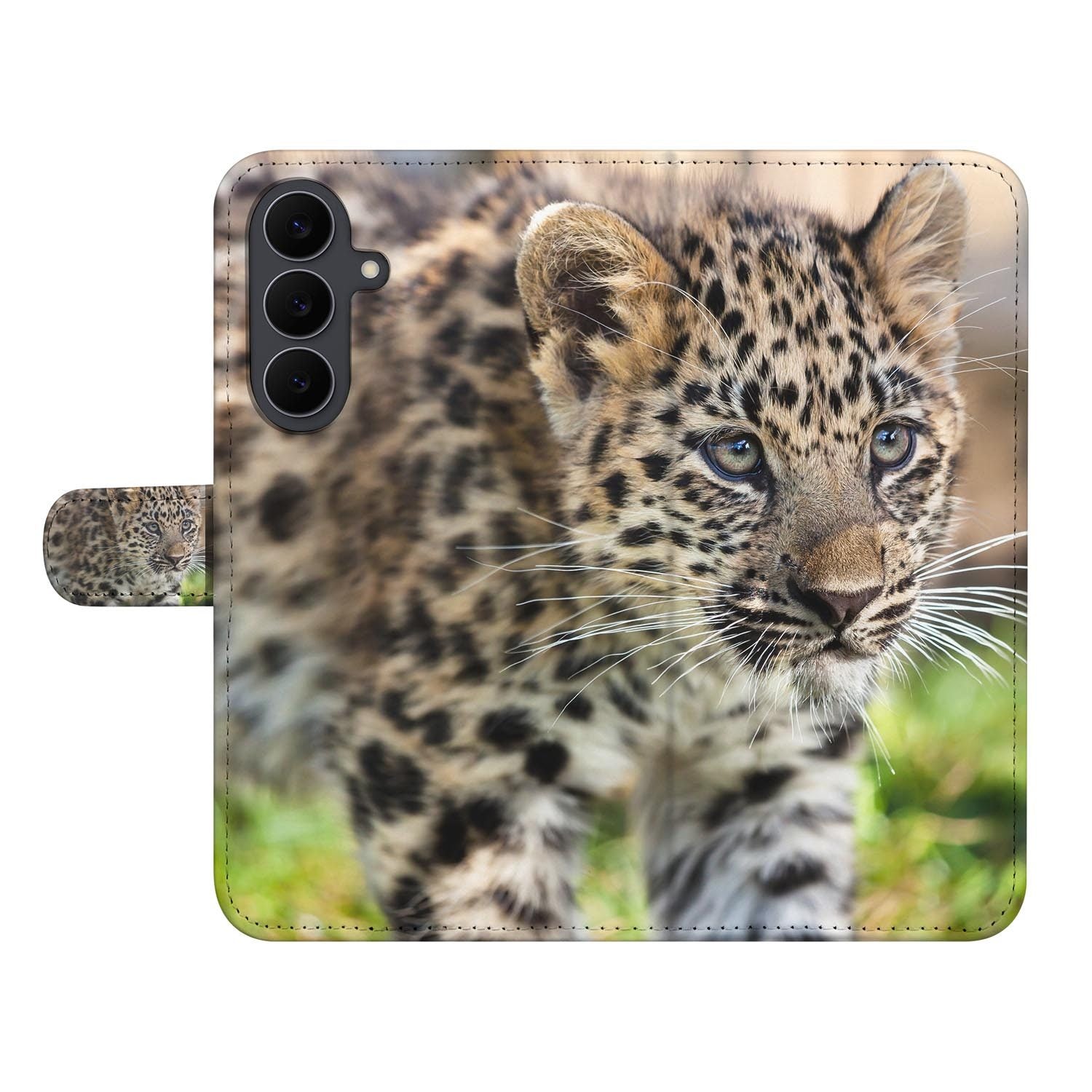 Book case voor de Samsung Galaxy S26 FE met bruine Baby Luipaard print