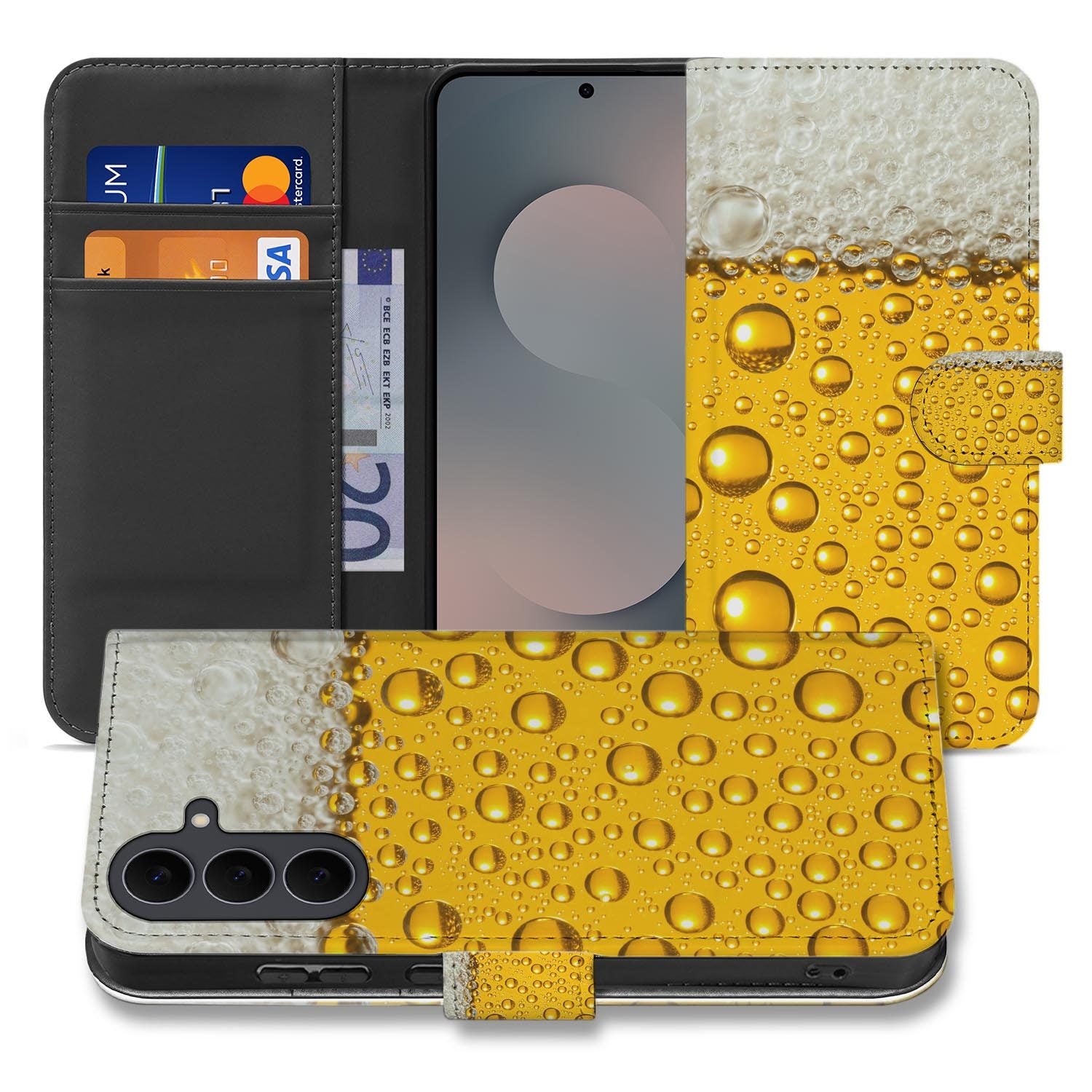 Samsung Galaxy S26 FE bookcase hoesje met design Bier in geel en wit