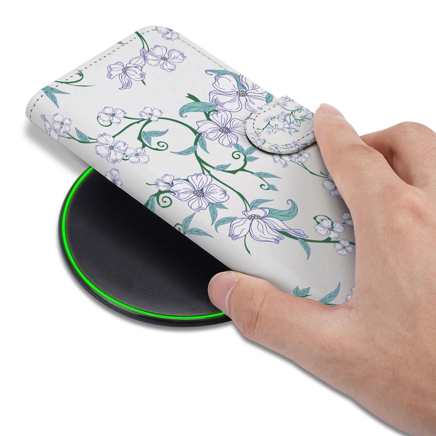 Samsung Galaxy S26 FE hoesje met pasjeshouder in bloemenprint Blossom White