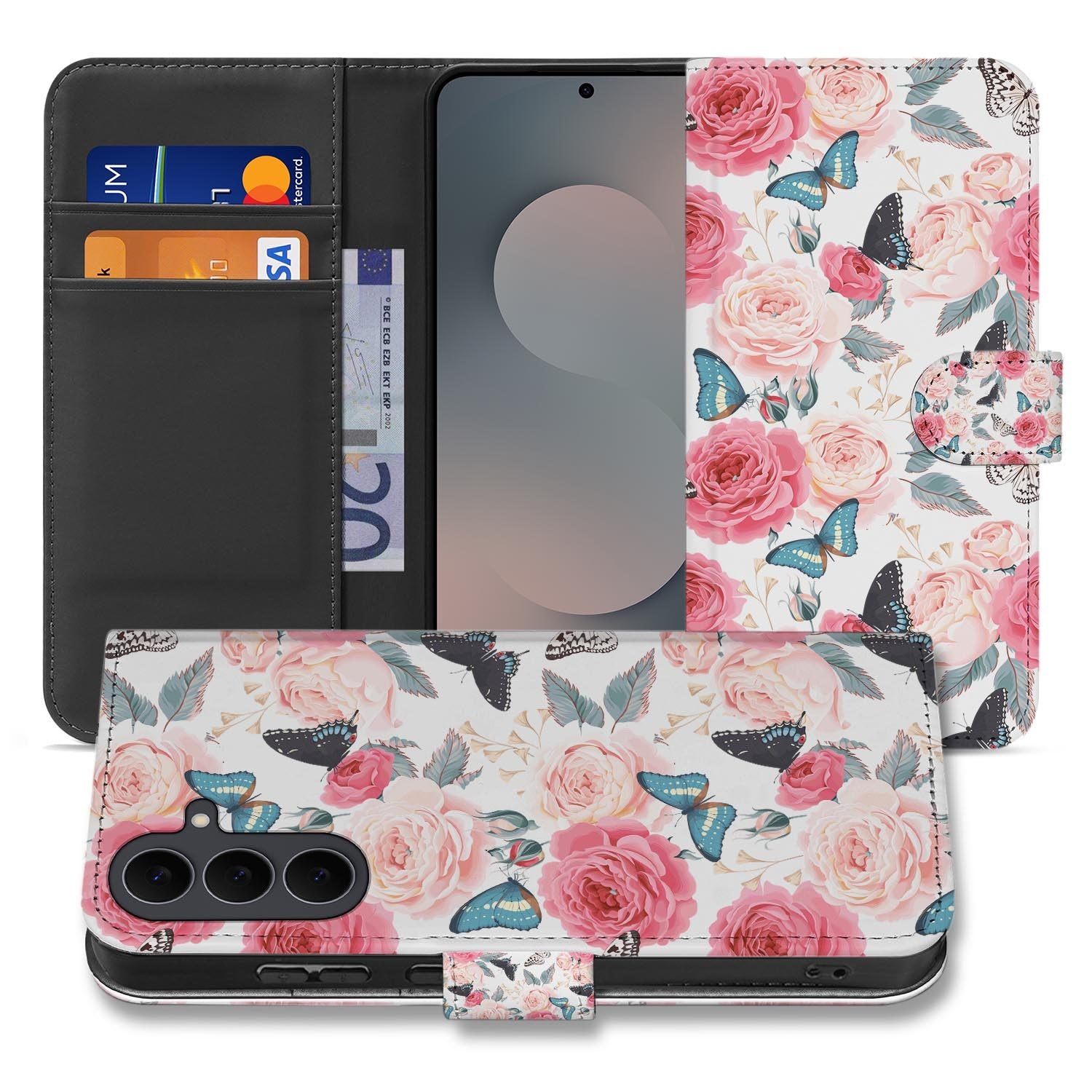 Samsung Galaxy S26 FE bookcase hoesje met Butterfly Roses design in roze