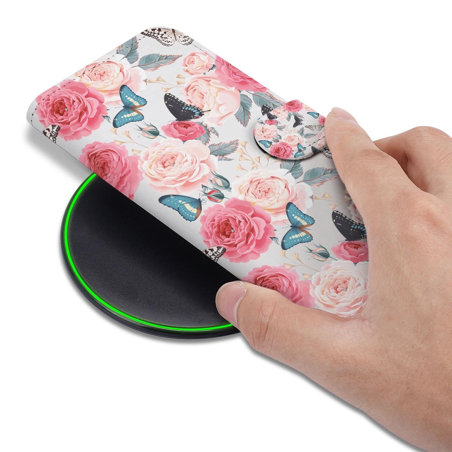 Samsung Galaxy S26 FE hoesje met pasjeshouder in Butterfly Roses print