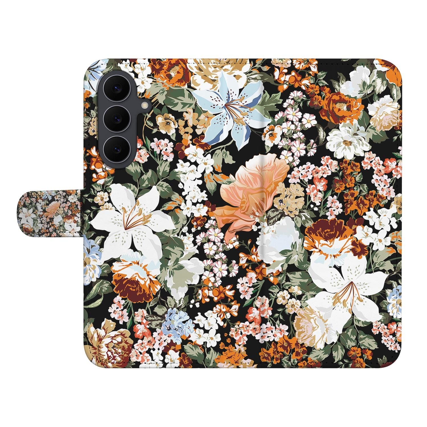 Dark Flowers book case voor de Samsung Galaxy S26 FE met kleurrijke bloemen