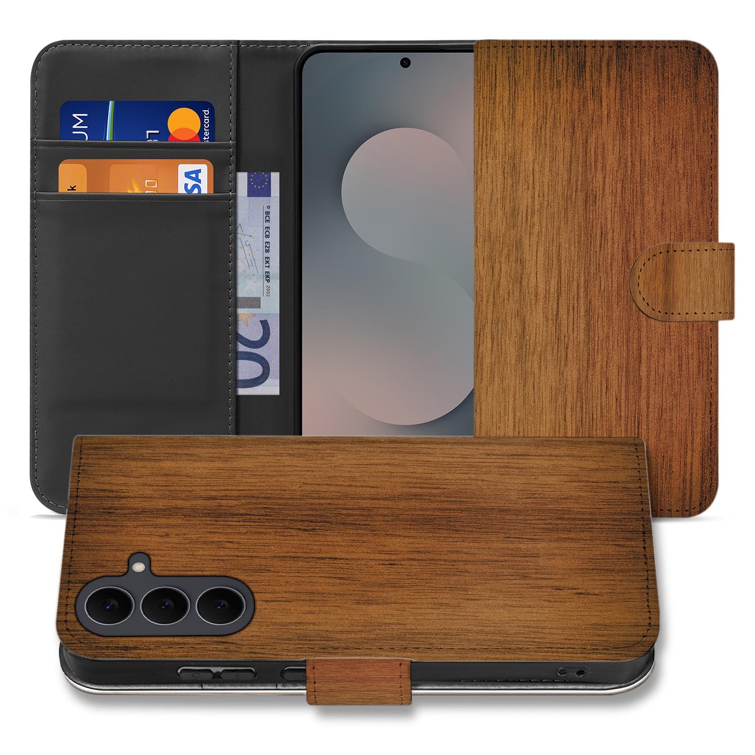 Samsung Galaxy S26 FE bookcase hoesje met Donker Hout design in bruin