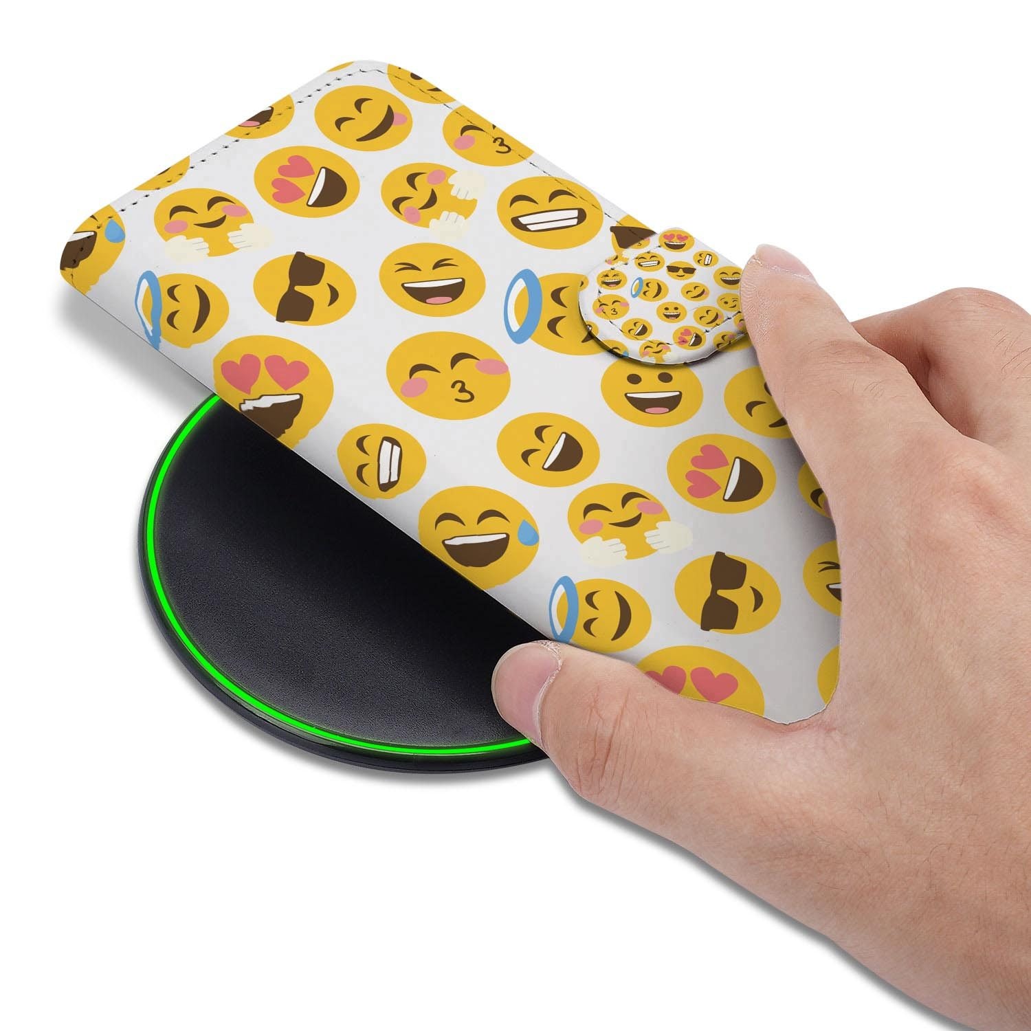 Samsung Galaxy S26 FE hoesje met pasjeshouder en geel Emoji-patroon