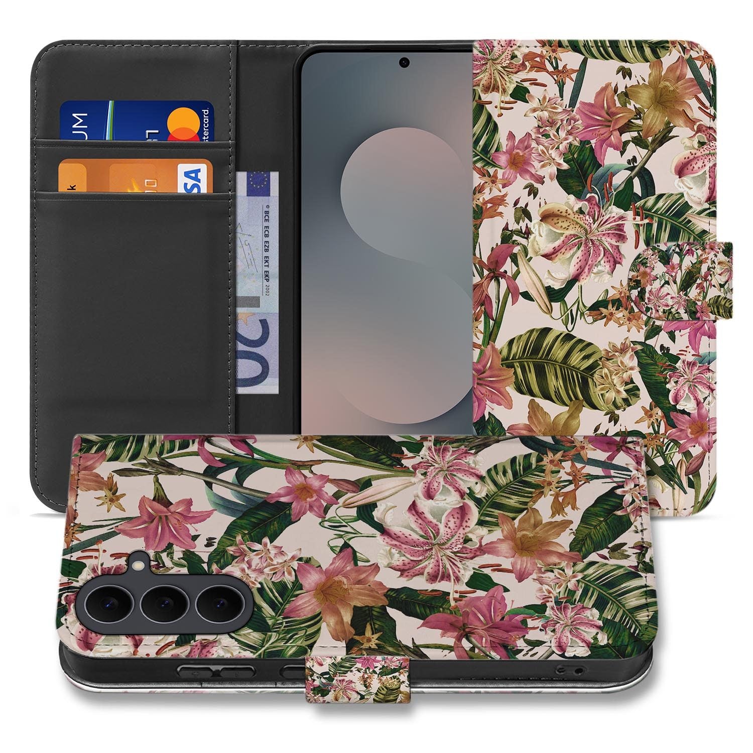 Samsung Galaxy S26 FE bookcase hoesje met Flowers bloemendesign in rozetinten