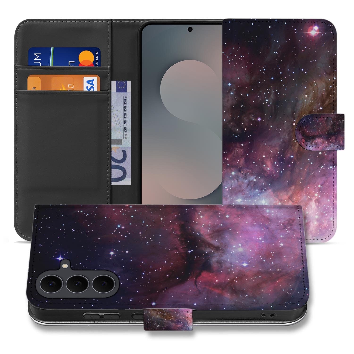 Samsung Galaxy S26 FE bookcase hoesje met paars abstract Galaxy design