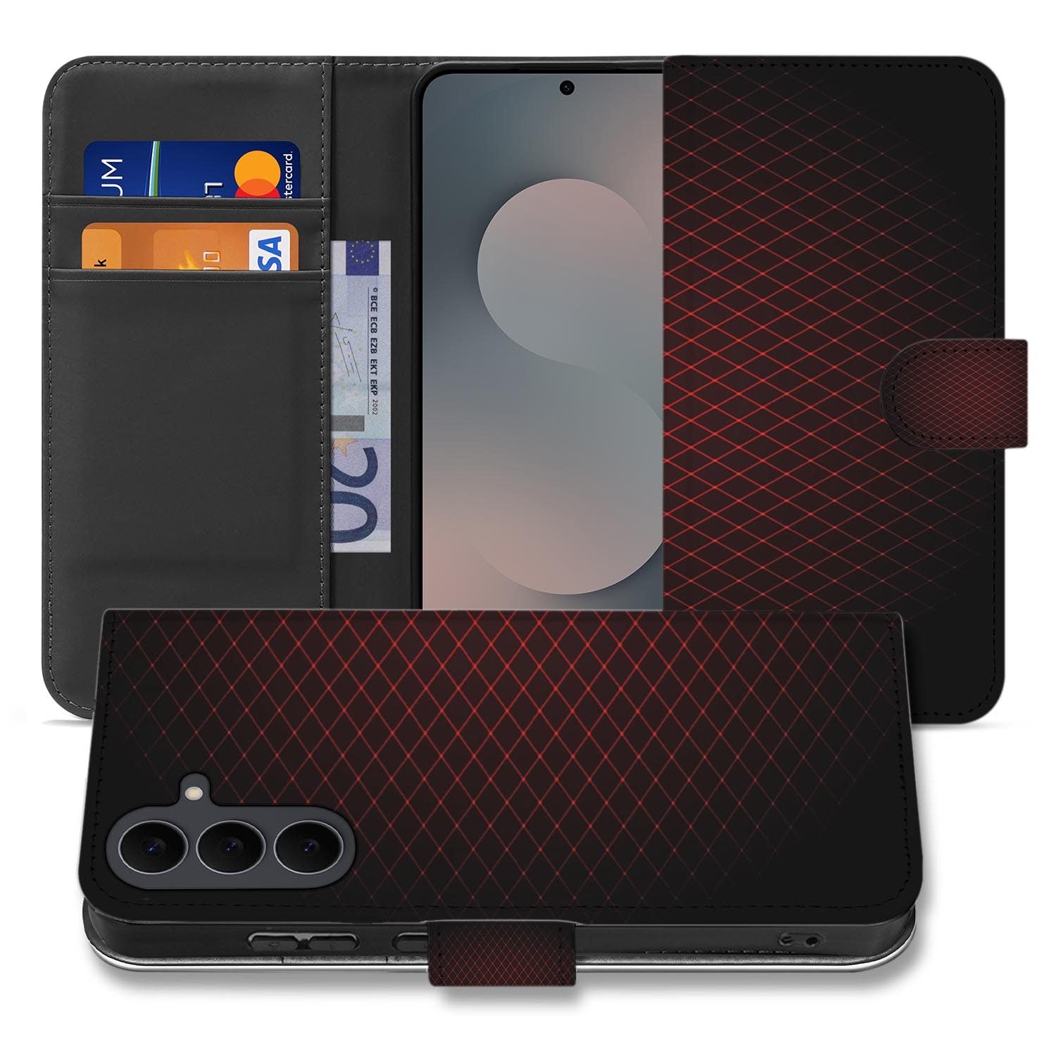 Samsung Galaxy S26 FE bookcase hoesje met Geruit Rood ruitpatroon in zwart en rood