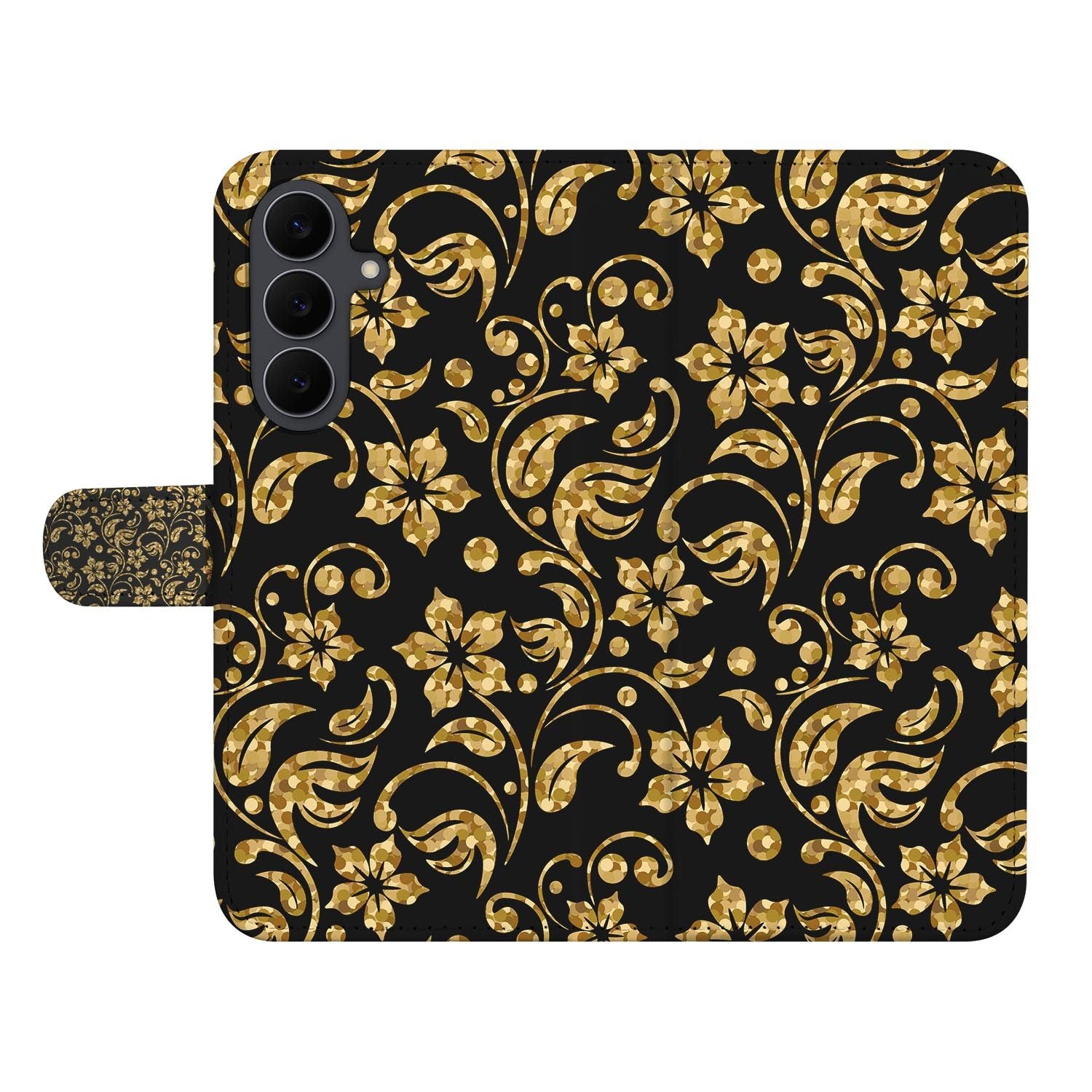 Gouden Bloemen print op kunstleren klaphoesje voor de Samsung Galaxy S26 FE
