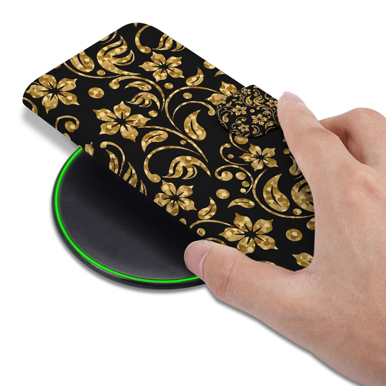 Samsung Galaxy S26 FE hoesje met pasjeshouder in het design Gouden Bloemen