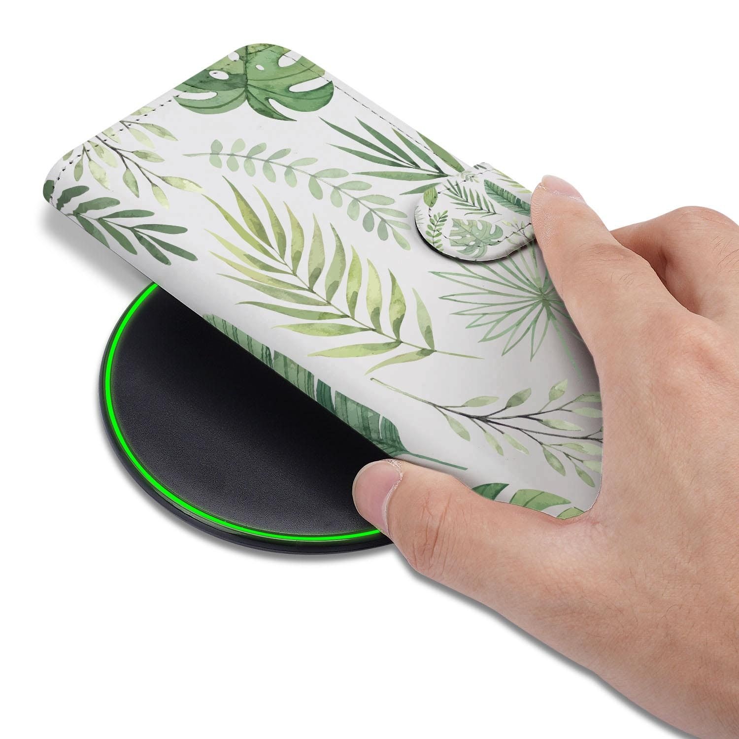 Samsung Galaxy S26 FE hoesje met pasjeshouder in het Leaves ontwerp