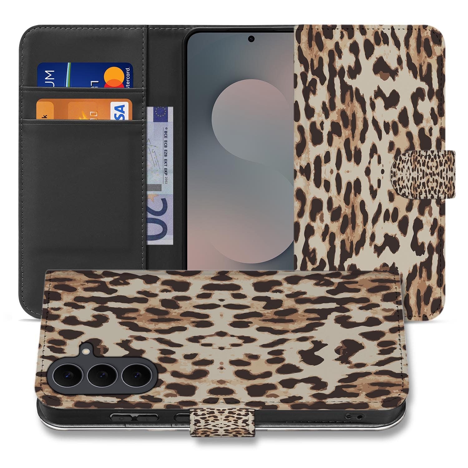 Bookcase hoesje Samsung Galaxy S26 FE met Leopard panterprint in bruin en beige